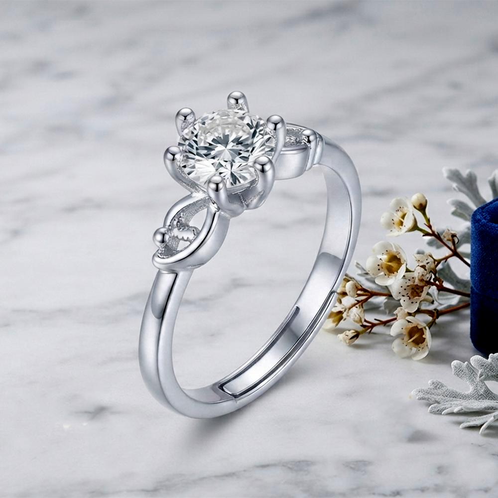 The99Jewel Silver Plated CZ Solitaire Adjustable Ring with Box