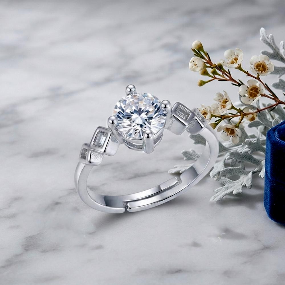 The99Jewel Silver Plated CZ Solitaire Adjustable Ring with Box