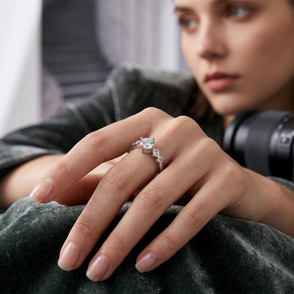 The99Jewel Silver Plated CZ Solitaire Adjustable Ring with Box