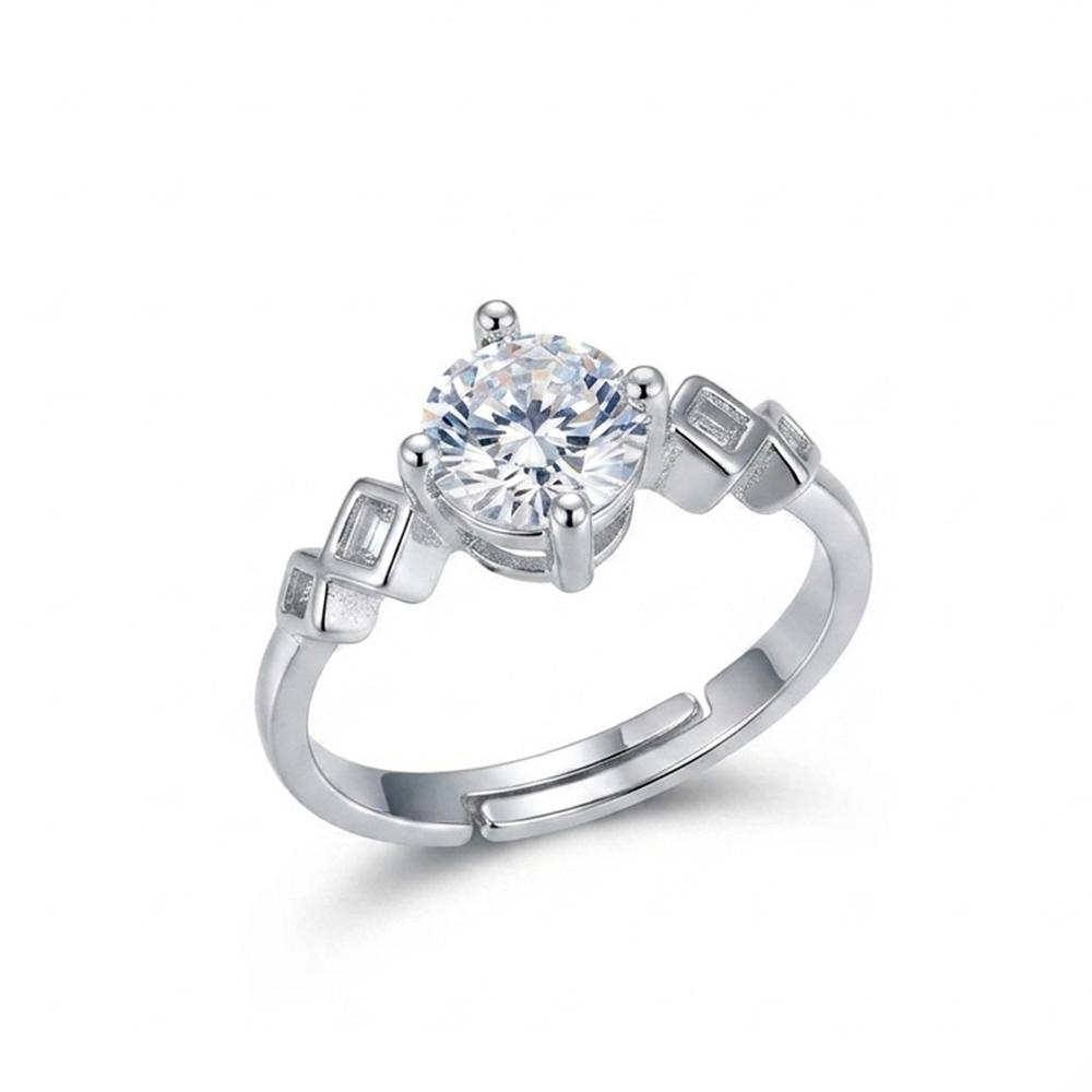 The99Jewel Silver Plated CZ Solitaire Adjustable Ring with Box