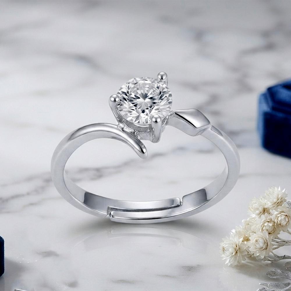 The99Jewel Silver Plated CZ Solitaire Adjustable Ring with Box