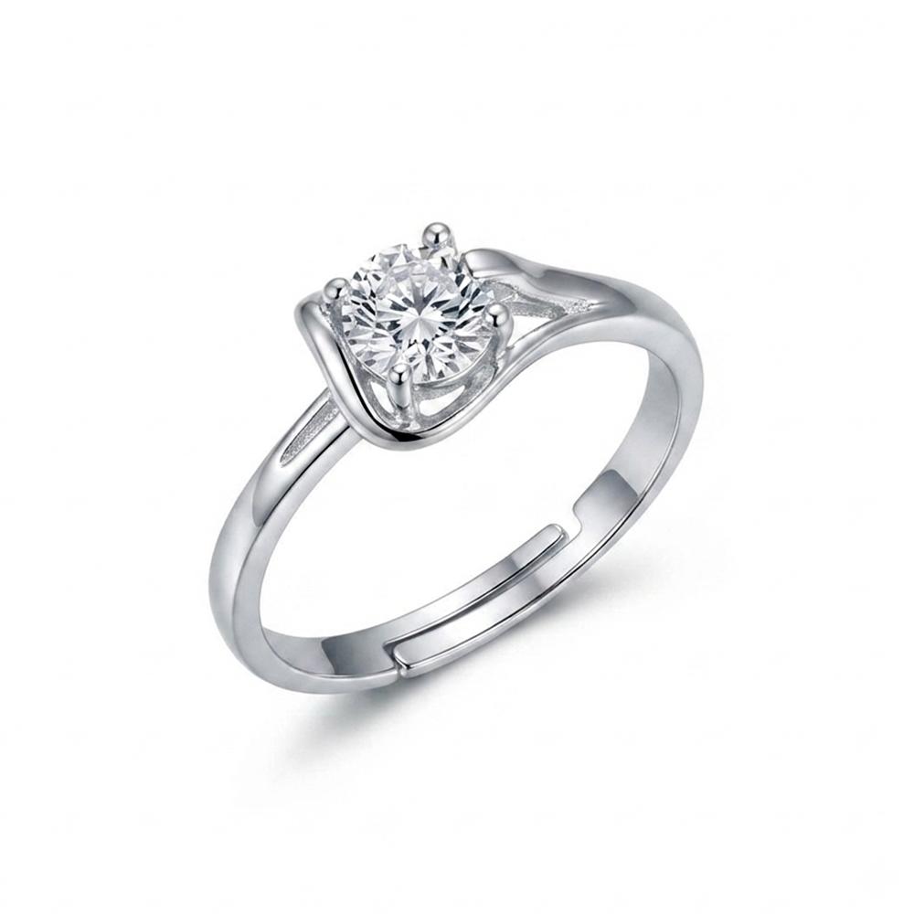 The99Jewel Silver Plated CZ Solitaire Adjustable Ring with Box