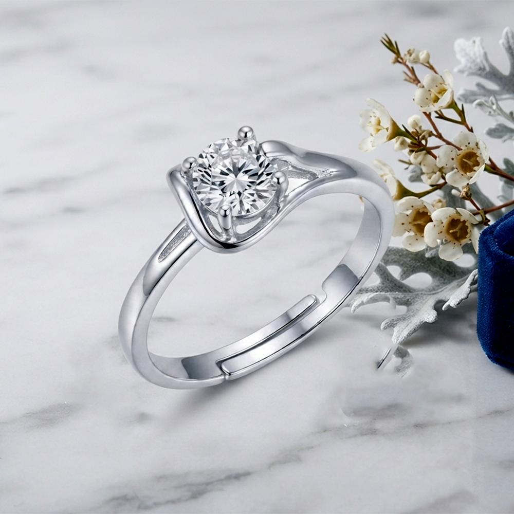 The99Jewel Silver Plated CZ Solitaire Adjustable Ring with Box