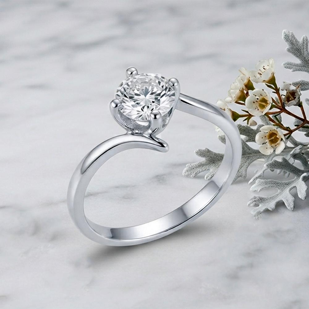 The99Jewel Silver Plated CZ Solitaire Adjustable Ring with Box
