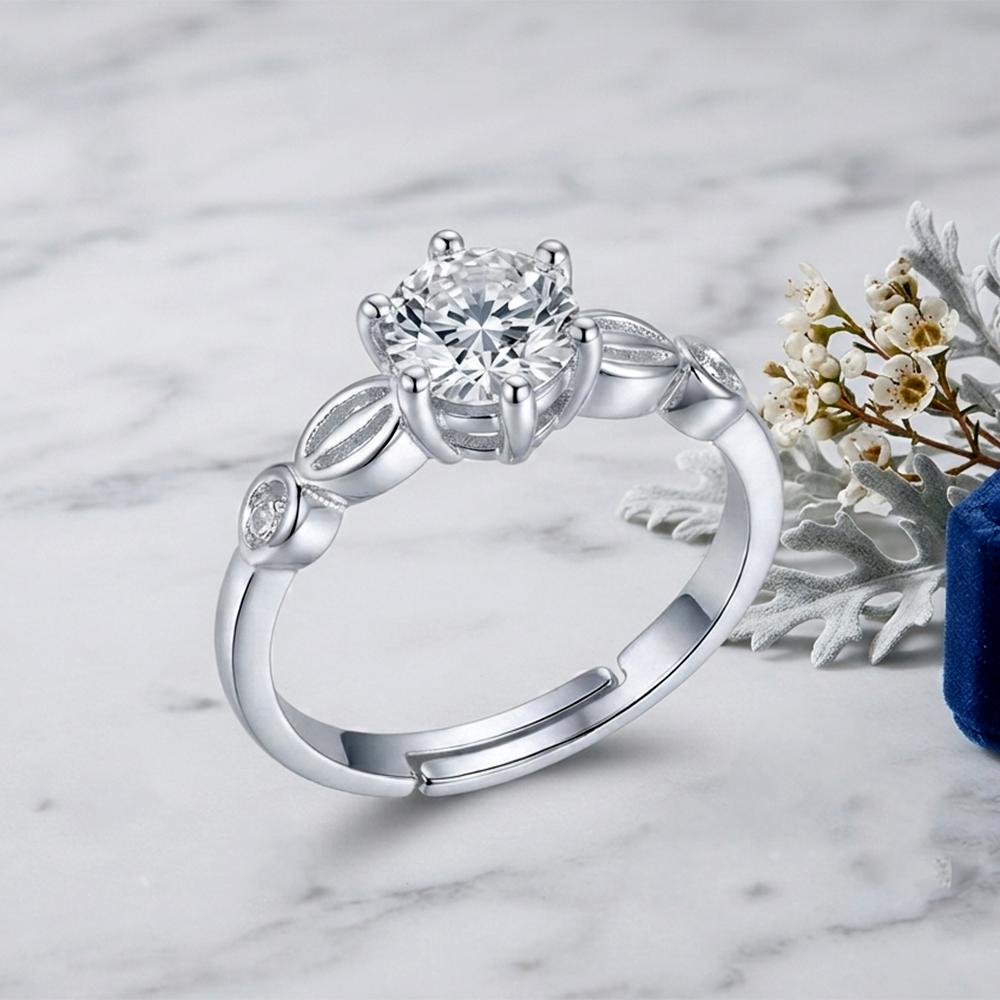 The99Jewel Silver Plated CZ Solitaire Adjustable Ring with Box