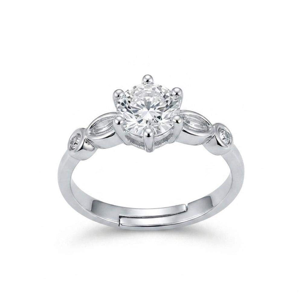 The99Jewel Silver Plated CZ Solitaire Adjustable Ring with Box