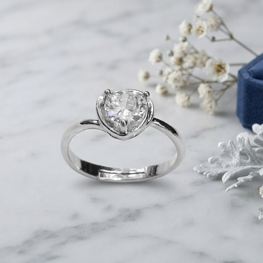 The99Jewel Silver Plated CZ Solitaire Adjustable Ring with Box