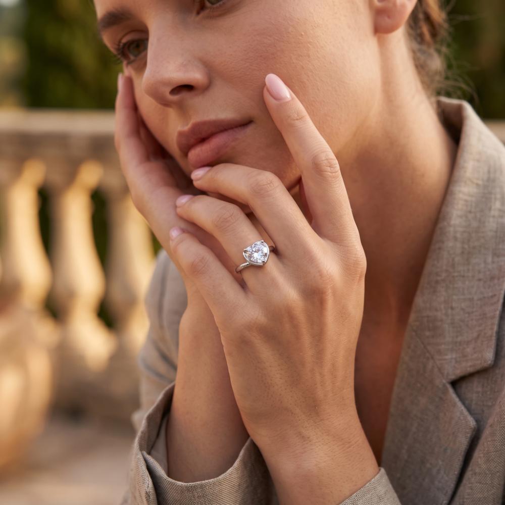 The99Jewel Silver Plated CZ Solitaire Adjustable Ring with Box