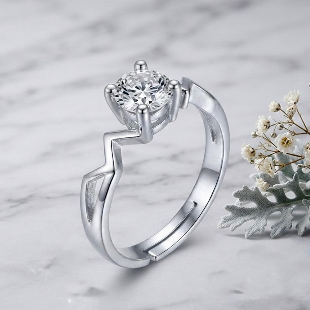The99Jewel Silver Plated CZ Solitaire Adjustable Ring with Box