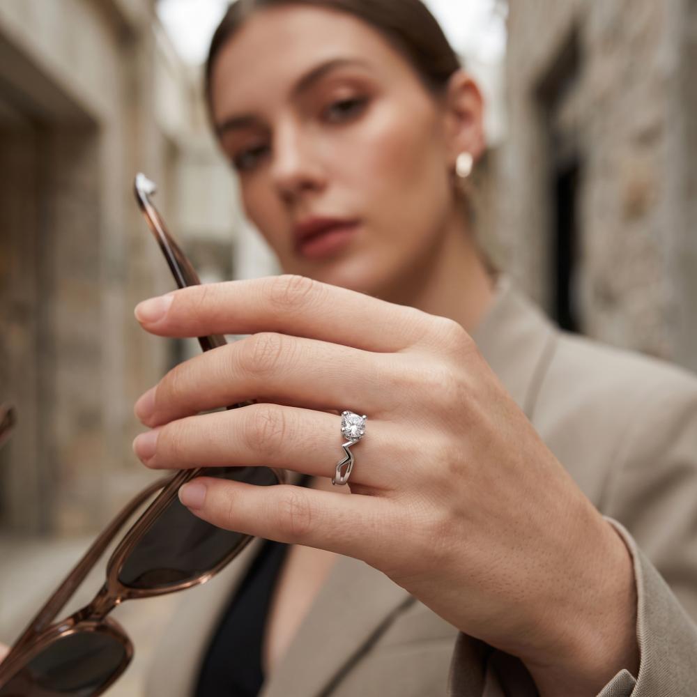 The99Jewel Silver Plated CZ Solitaire Adjustable Ring with Box