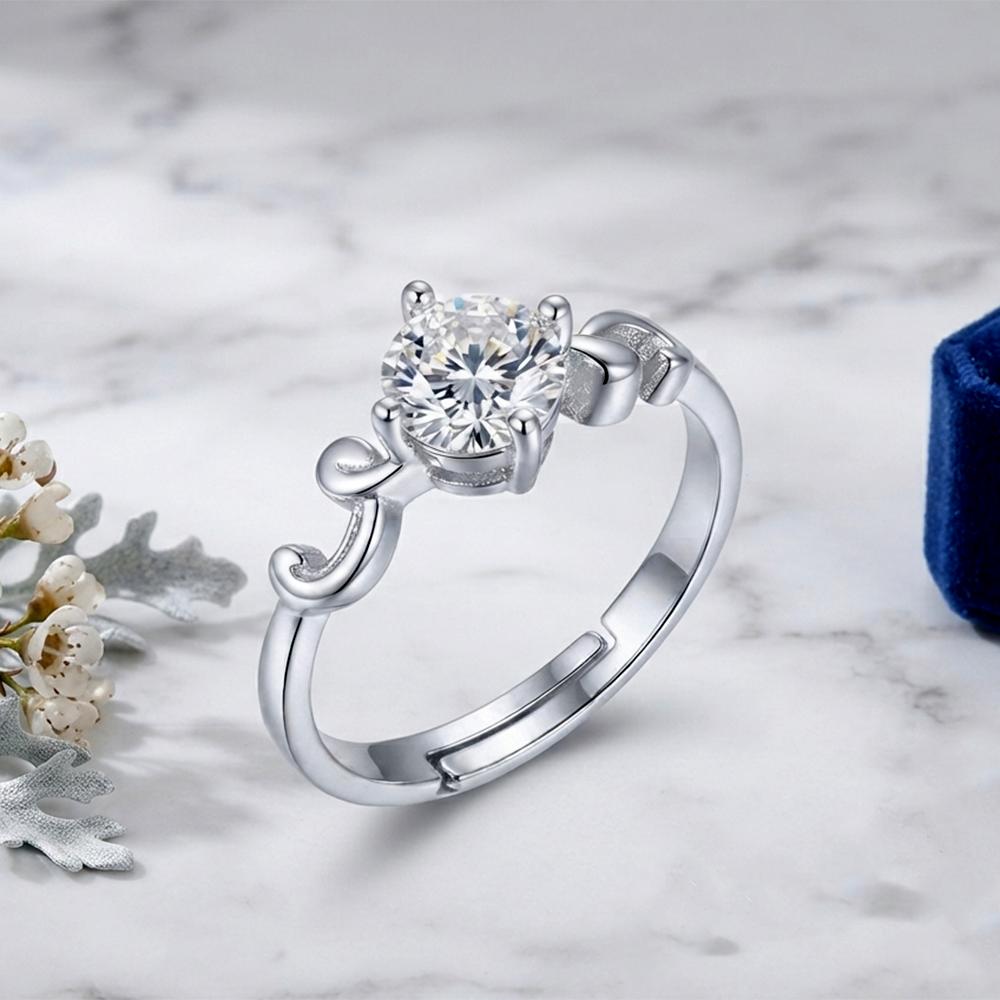The99Jewel Silver Plated CZ Solitaire Adjustable Ring with Box