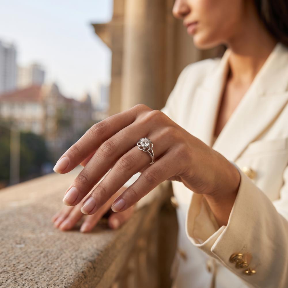 The99Jewel Silver Plated CZ Solitaire Adjustable Ring with Box