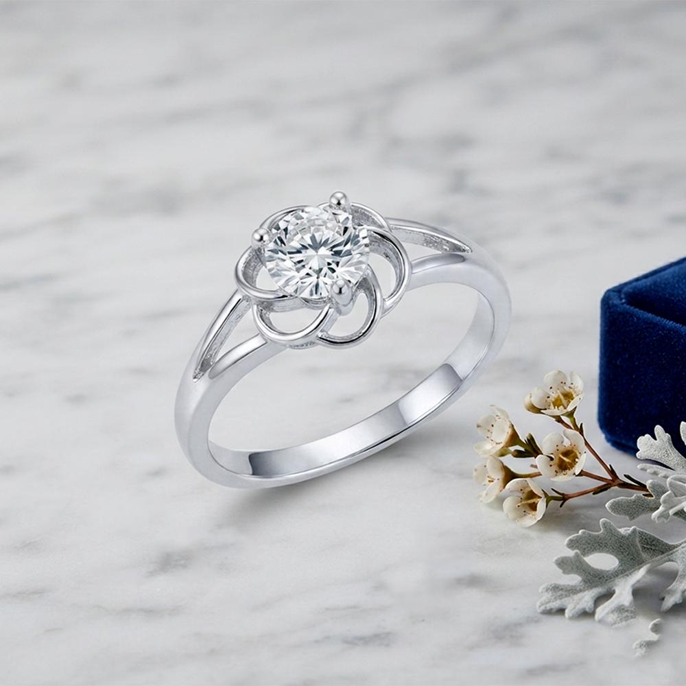 The99Jewel Silver Plated CZ Solitaire Adjustable Ring with Box