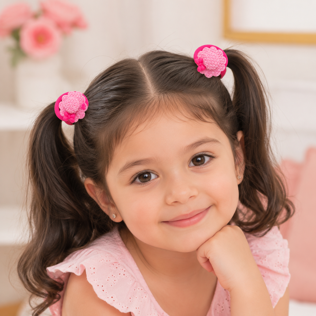The99Jewel Kids Flower Soft Elastic Ponytail Hair Ties/ Hair Rubber Bands for Girls – (Pack of 2)