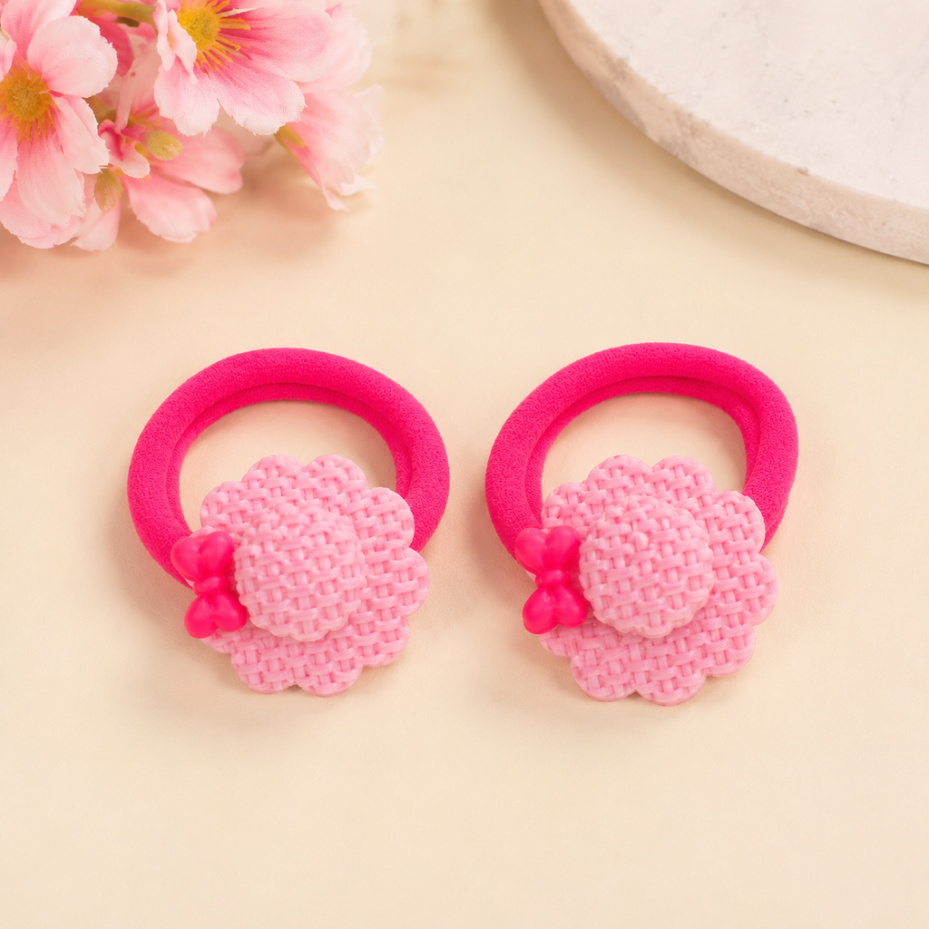 The99Jewel Kids Flower Soft Elastic Ponytail Hair Ties/ Hair Rubber Bands for Girls – (Pack of 2)