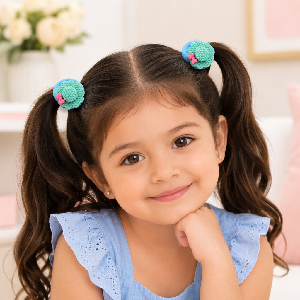 The99Jewel Kids Flower Soft Elastic Ponytail Hair Ties/ Hair Rubber Bands for Girls – (Pack of 2)