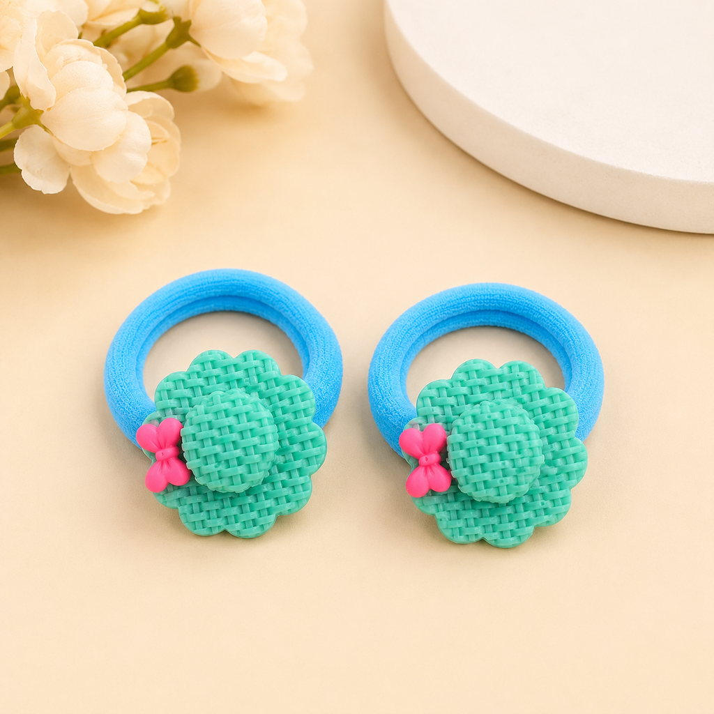The99Jewel Kids Flower Soft Elastic Ponytail Hair Ties/ Hair Rubber Bands for Girls – (Pack of 2)
