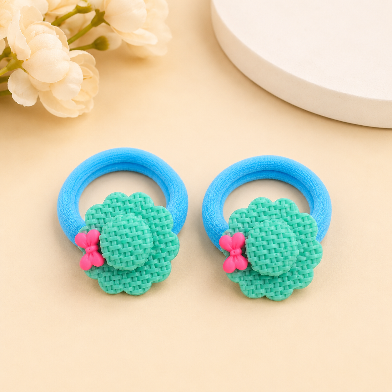 The99Jewel Kids Flower Soft Elastic Ponytail Hair Ties/ Hair Rubber Bands for Girls – (Pack of 2)