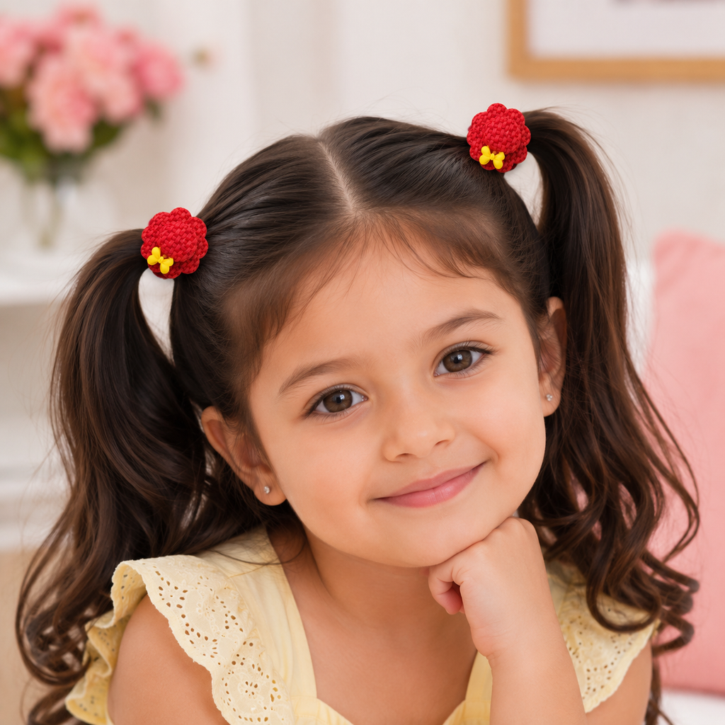 The99Jewel Kids Flower Soft Elastic Ponytail Hair Ties/ Hair Rubber Bands for Girls – (Pack of 2)