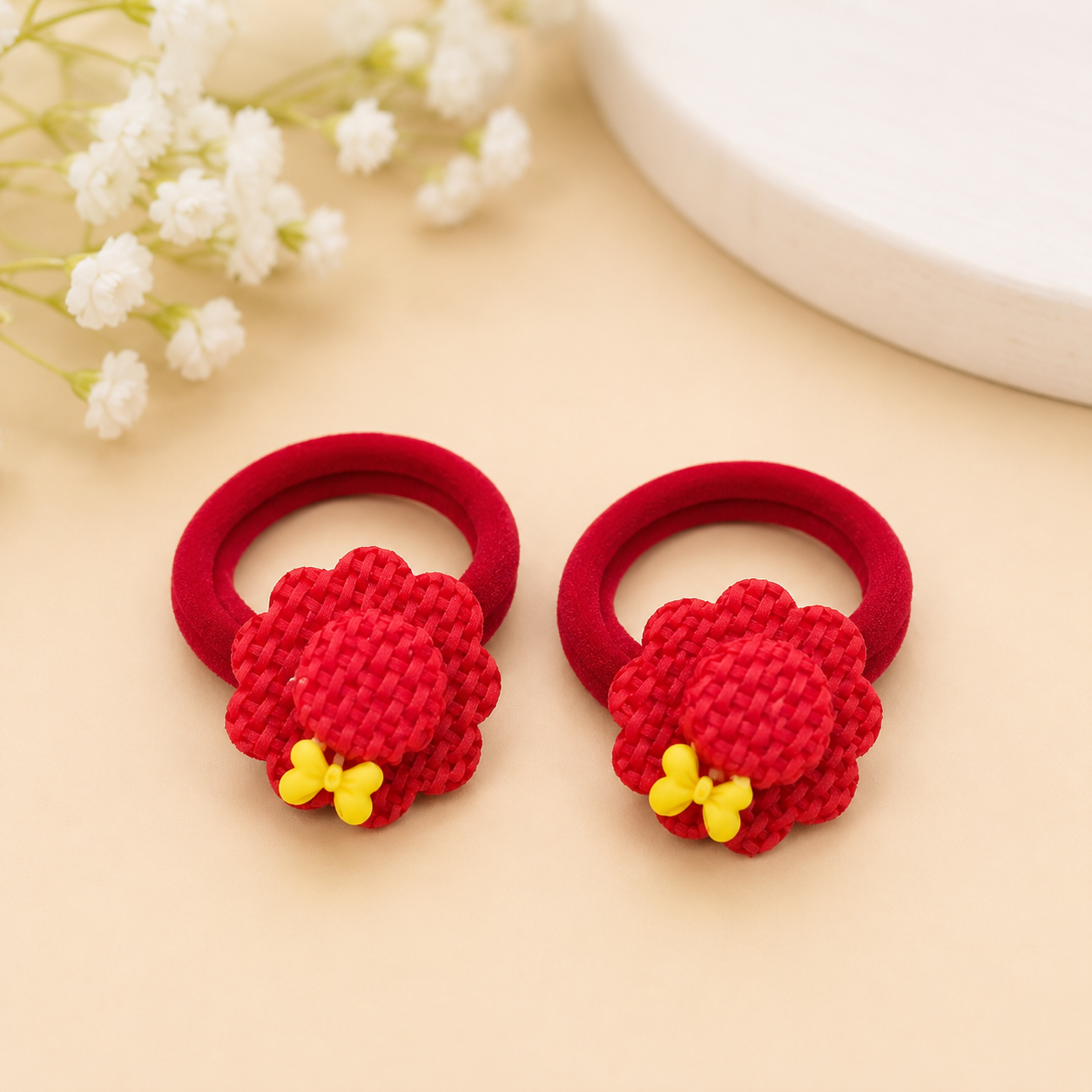 The99Jewel Kids Flower Soft Elastic Ponytail Hair Ties/ Hair Rubber Bands for Girls – (Pack of 2)