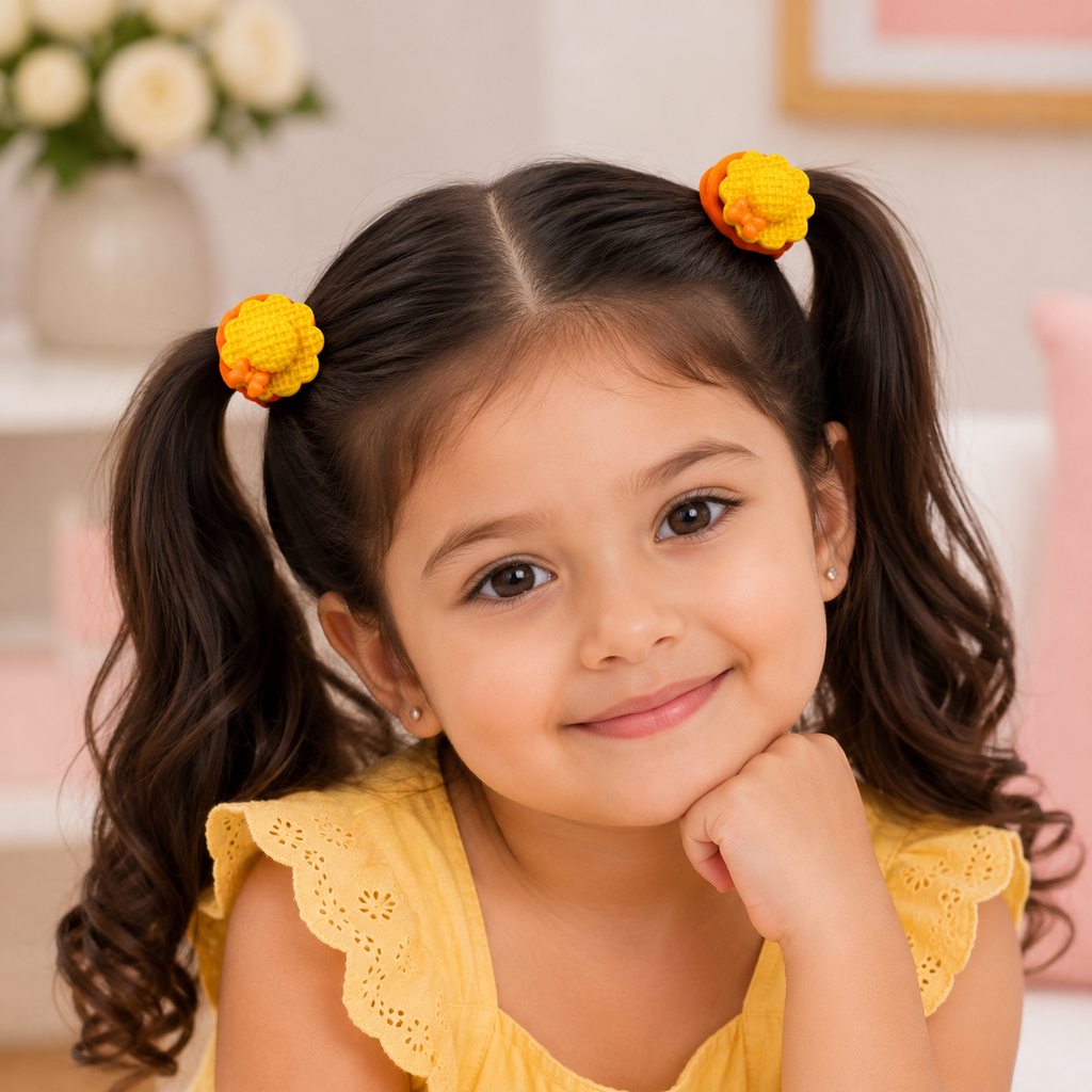 The99Jewel Kids Flower Soft Elastic Ponytail Hair Ties/ Hair Rubber Bands for Girls – (Pack of 2)