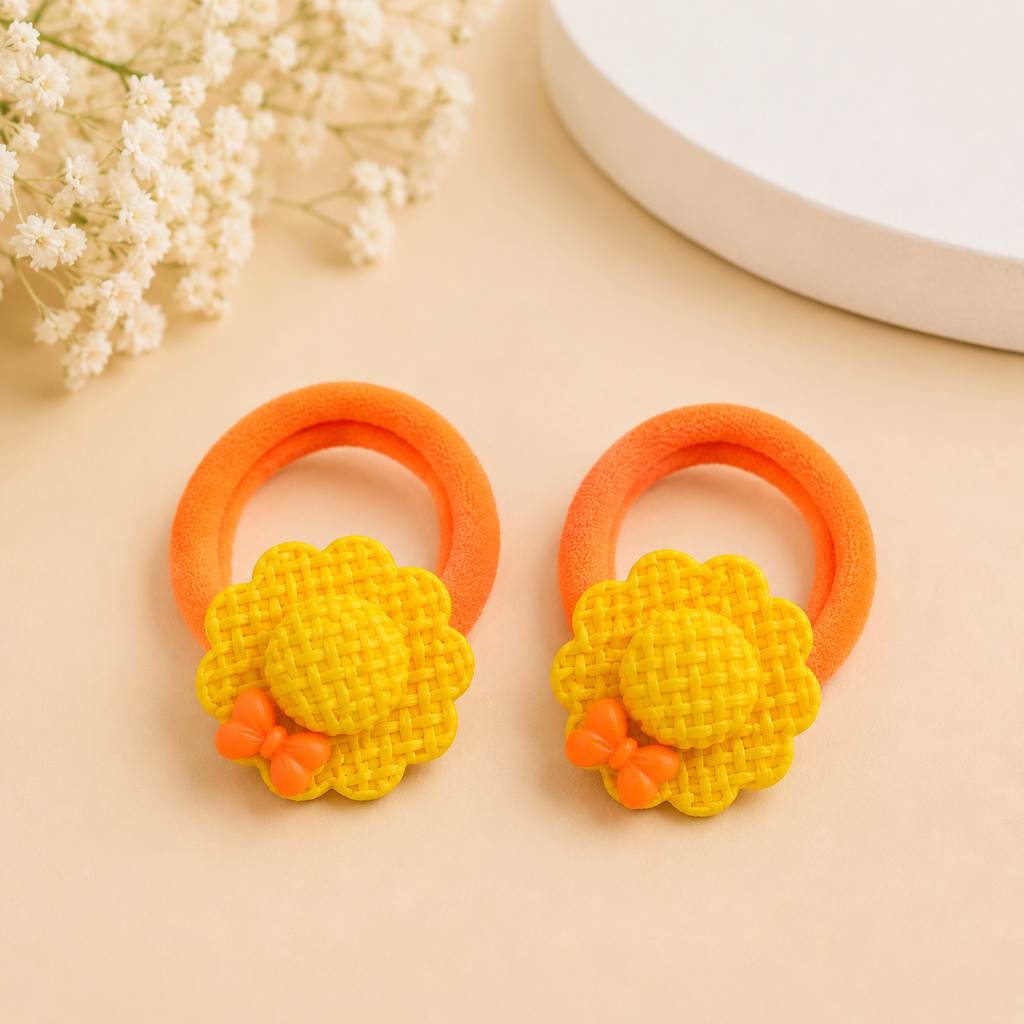 The99Jewel Kids Flower Soft Elastic Ponytail Hair Ties/ Hair Rubber Bands for Girls – (Pack of 2)