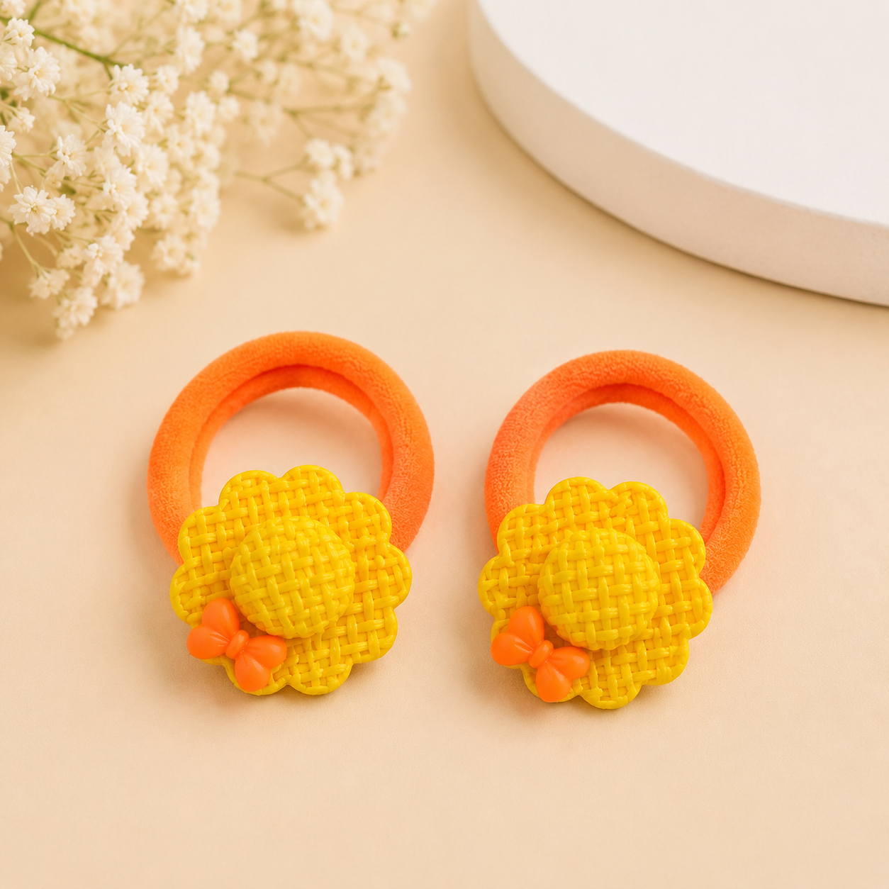 The99Jewel Kids Flower Soft Elastic Ponytail Hair Ties/ Hair Rubber Bands for Girls – (Pack of 2)