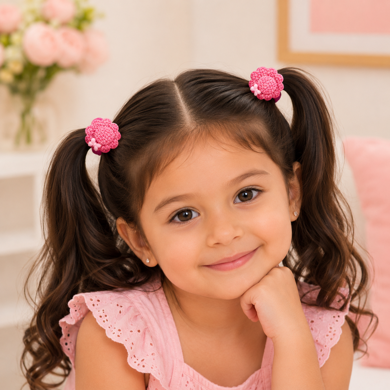 The99Jewel Kids Flower Soft Elastic Ponytail Hair Ties/ Hair Rubber Bands for Girls – (Pack of 2)