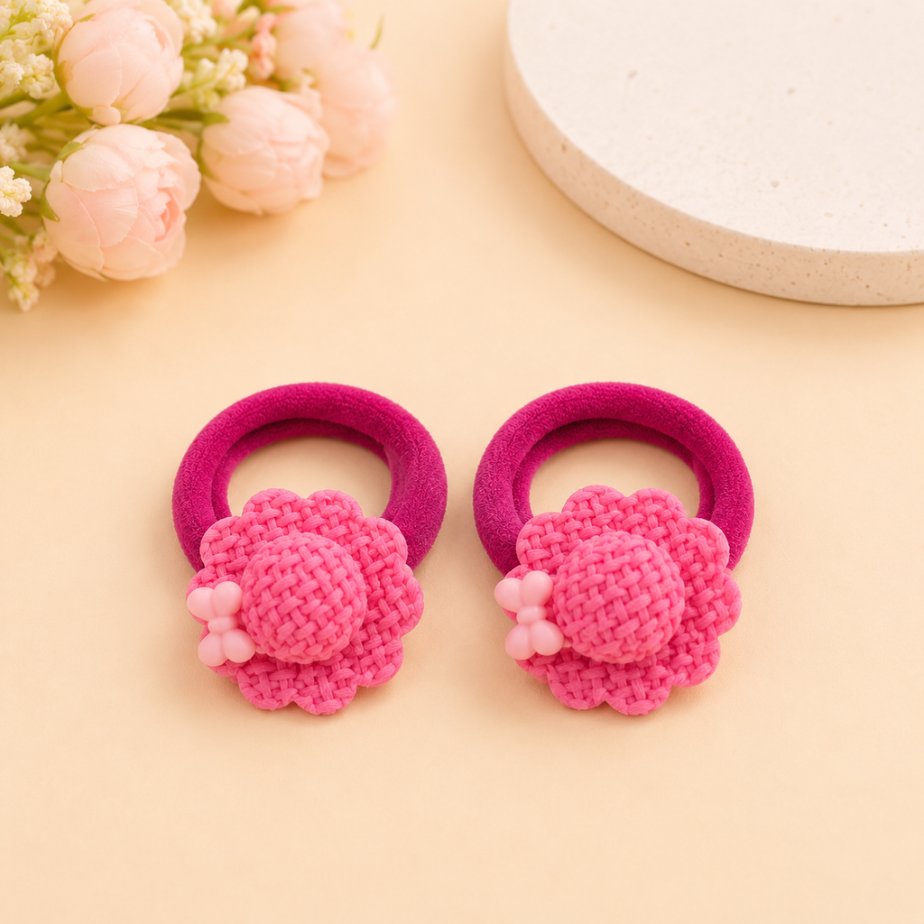 The99Jewel Kids Flower Soft Elastic Ponytail Hair Ties/ Hair Rubber Bands for Girls – (Pack of 2)