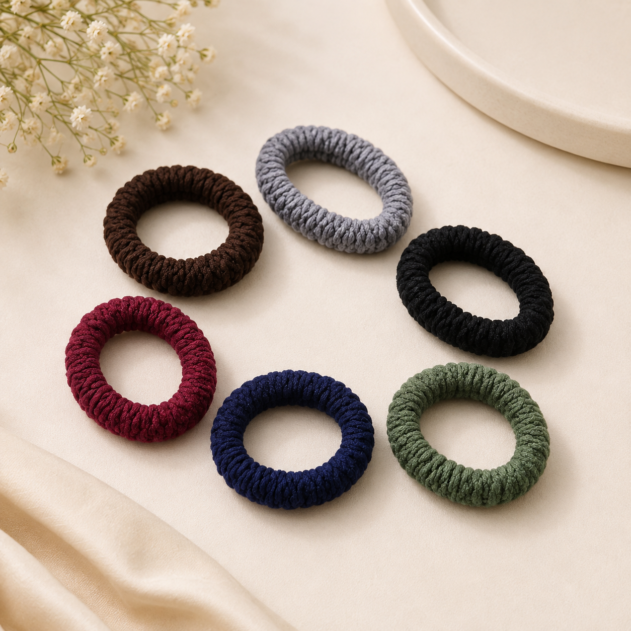 The99Jewel Set of 6 Thick Knit Hair Rubber Bands for Women & Girls