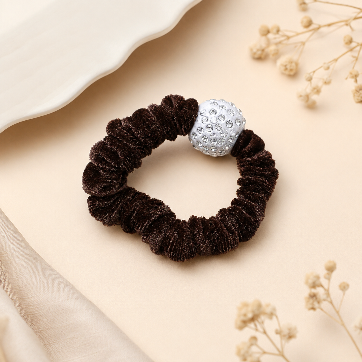 The99Jewel Premium Velvet Hair Scrunchie with Crystal Bead For Women & Girls