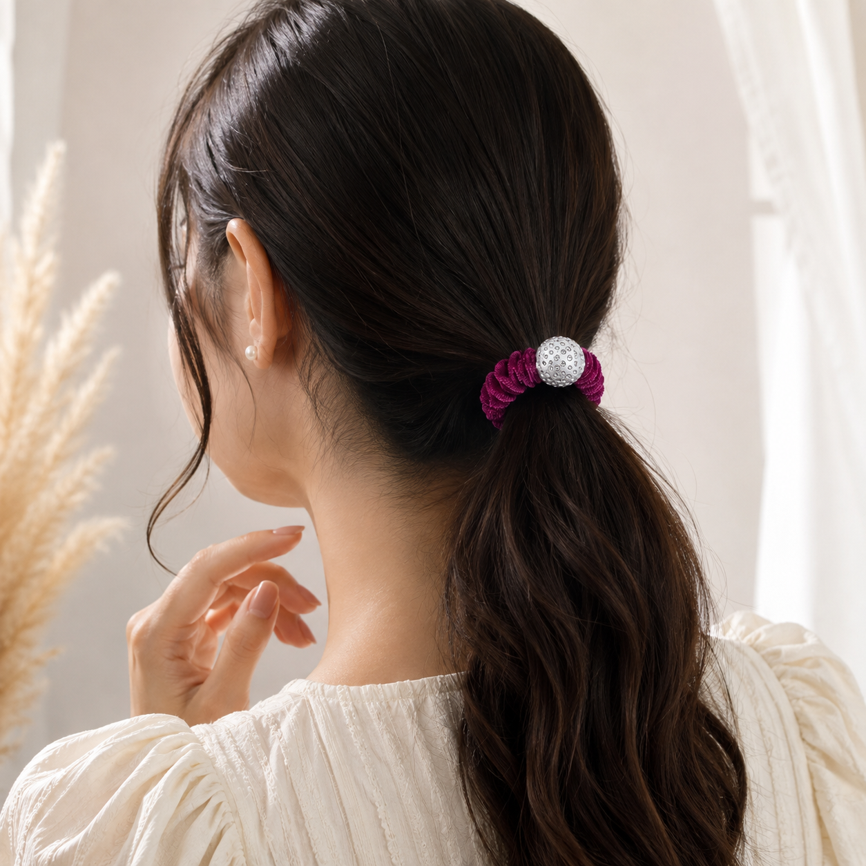 The99Jewel Premium Velvet Hair Scrunchie with Crystal Bead For Women & Girls