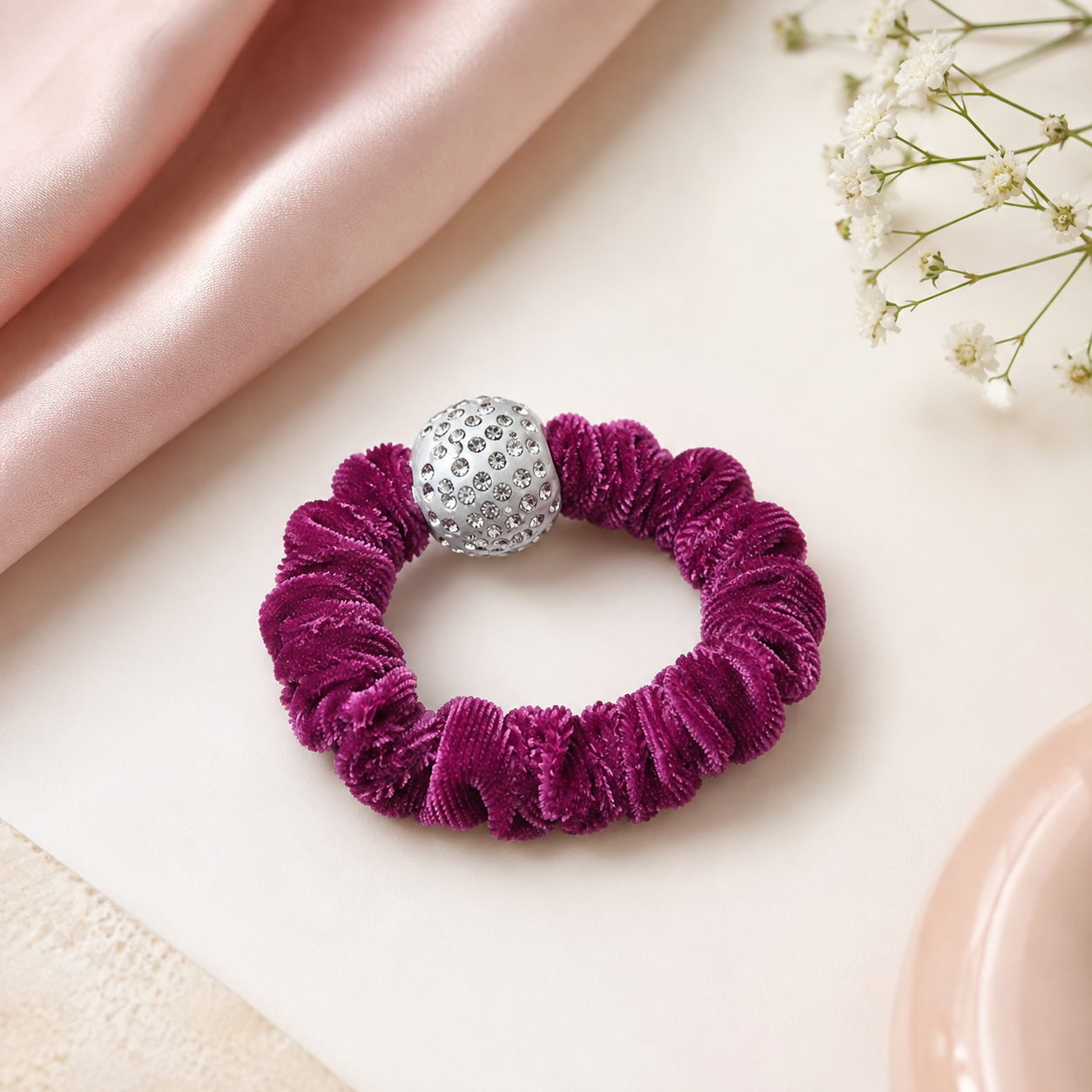 The99Jewel Premium Velvet Hair Scrunchie with Crystal Bead For Women & Girls