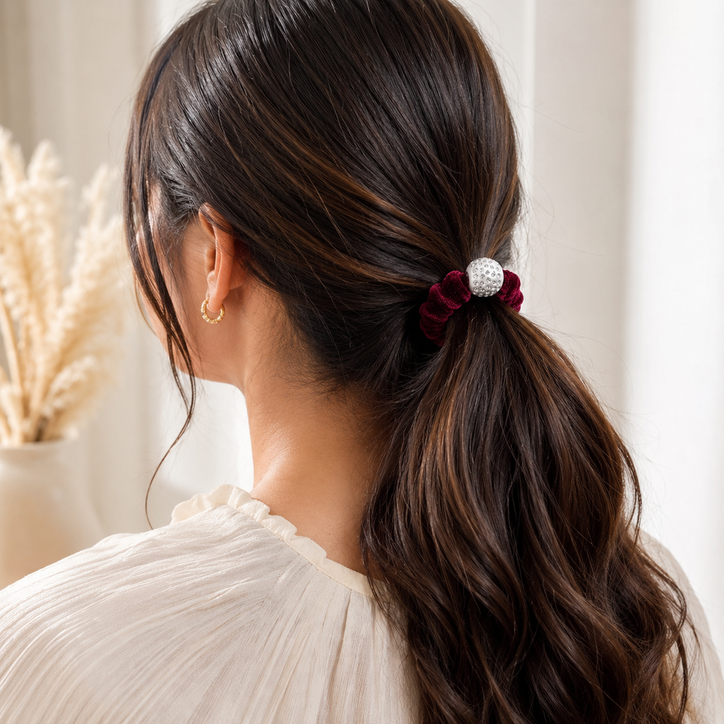 The99Jewel Premium Velvet Hair Scrunchie with Crystal Bead For Women & Girls