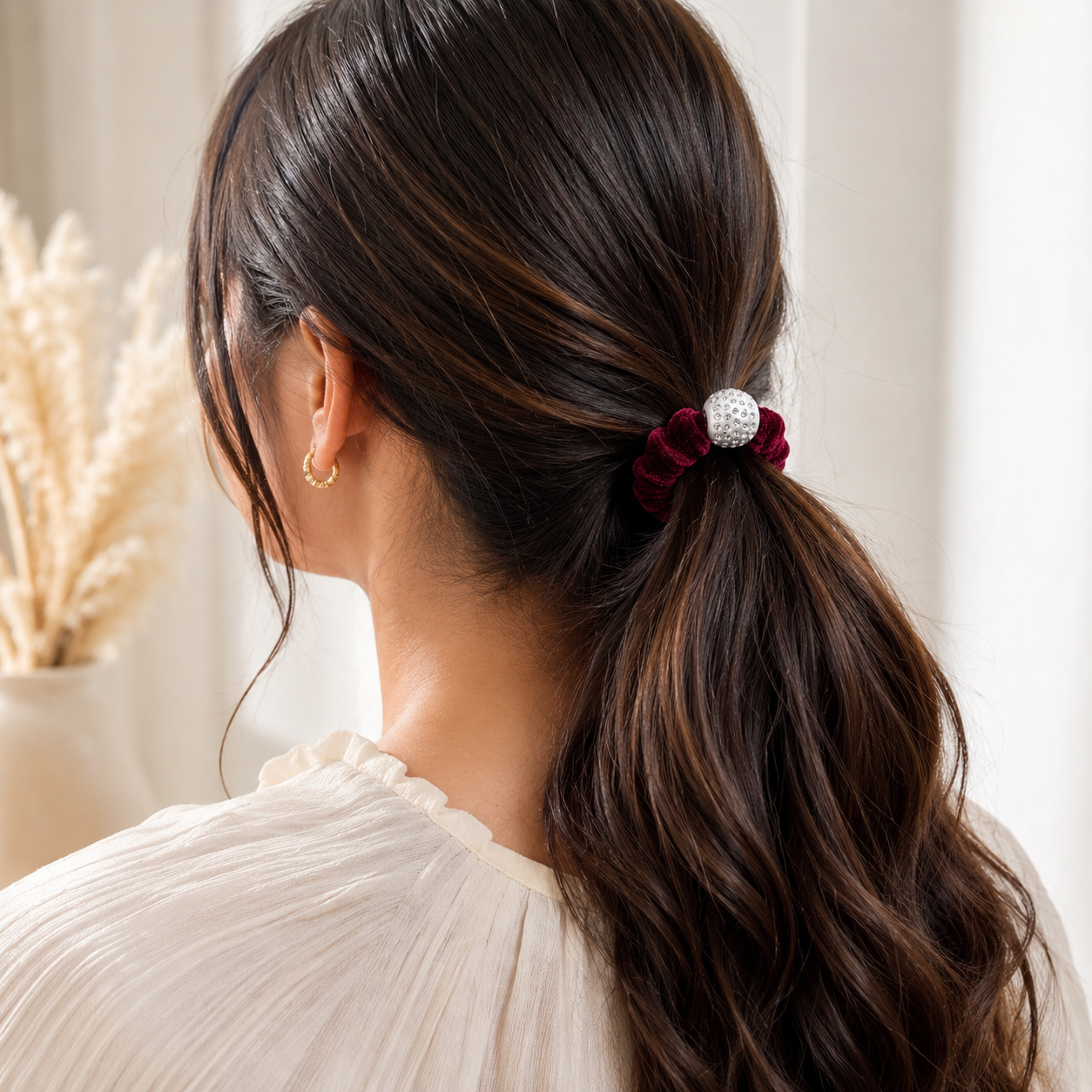 The99Jewel Premium Velvet Hair Scrunchie with Crystal Bead For Women & Girls