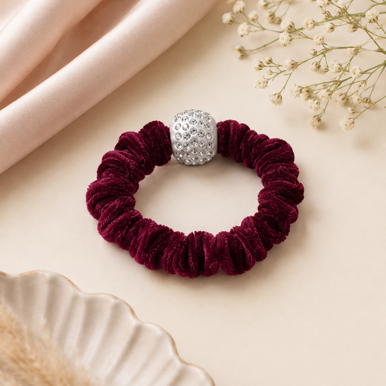 The99Jewel Premium Velvet Hair Scrunchie with Crystal Bead For Women & Girls
