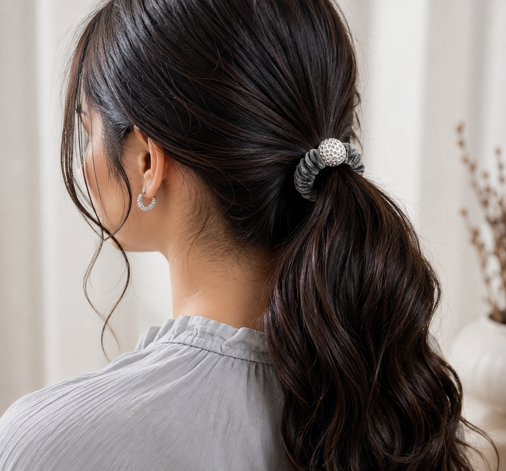 The99Jewel Premium Velvet Hair Scrunchie with Crystal Bead For Women & Girls