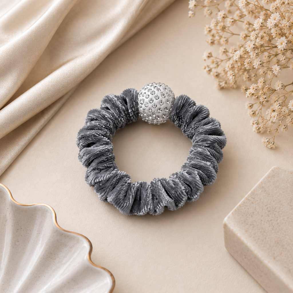 The99Jewel Premium Velvet Hair Scrunchie with Crystal Bead For Women & Girls