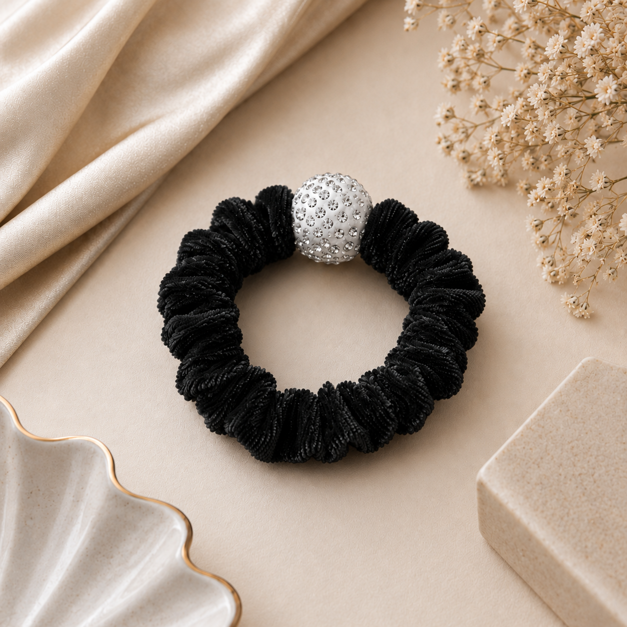 The99Jewel Premium Velvet Hair Scrunchie with Crystal Bead For Women & Girls