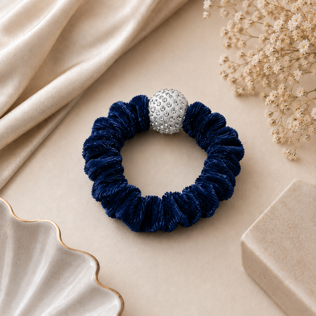 The99Jewel Premium Velvet Hair Scrunchie with Crystal Bead For Women & Girls