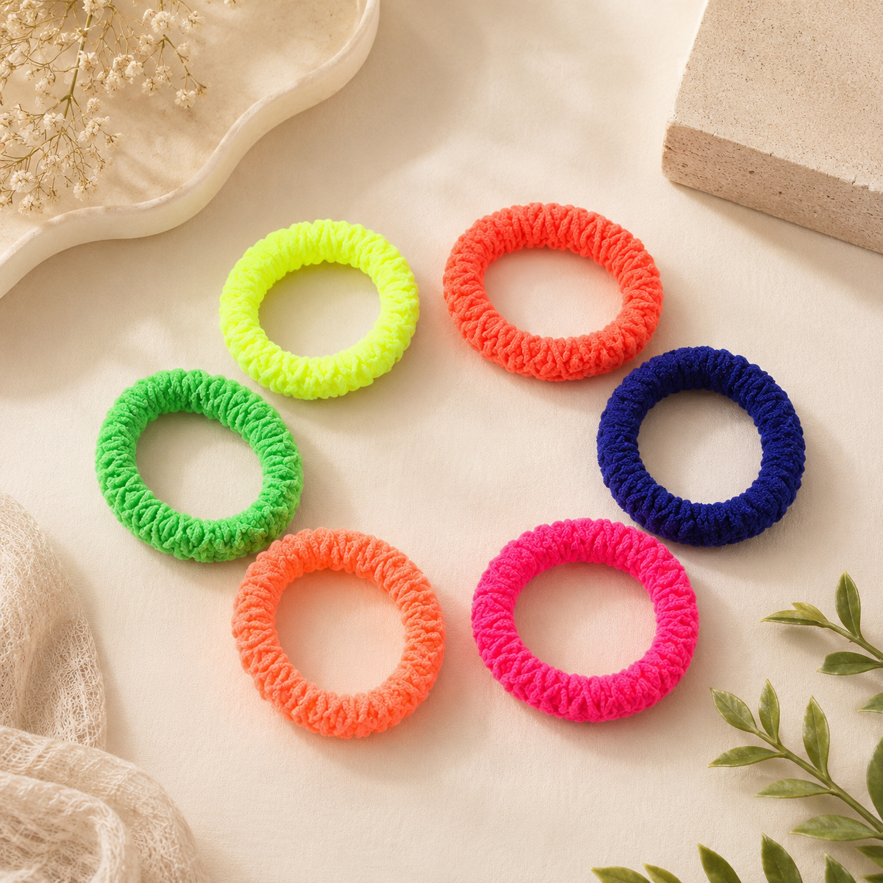 The99Jewel Set of 6 Multicolor Thick Knit Hair Rubber Bands for Women & Girls