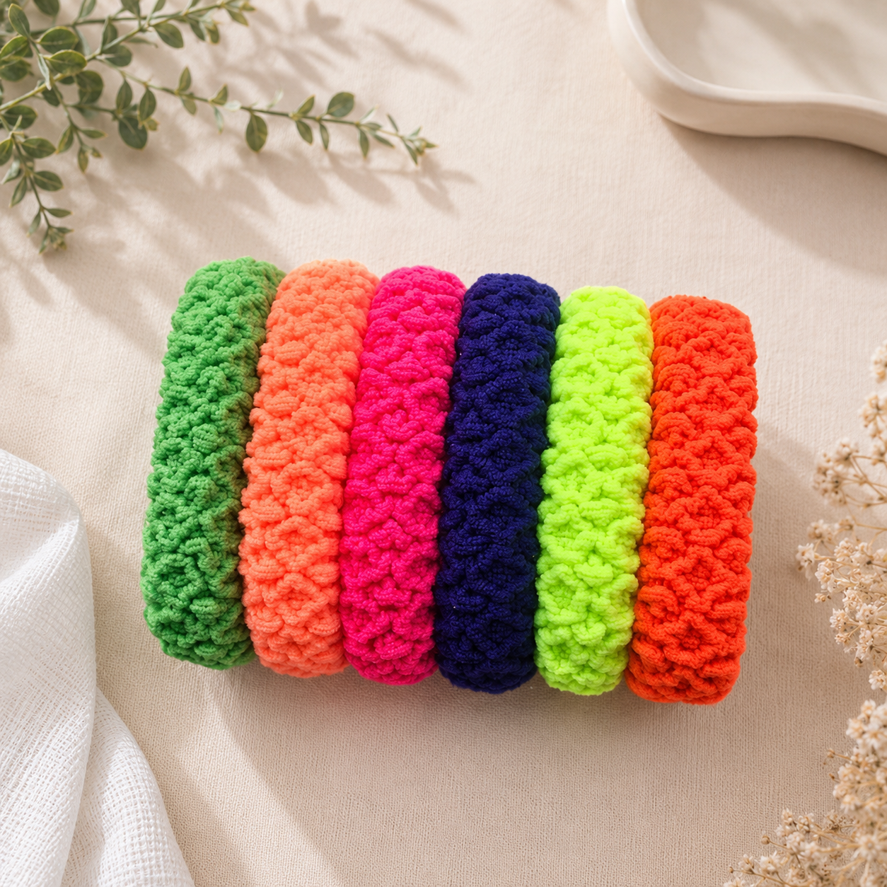 The99Jewel Set of 6 Multicolor Thick Knit Hair Rubber Bands for Women & Girls