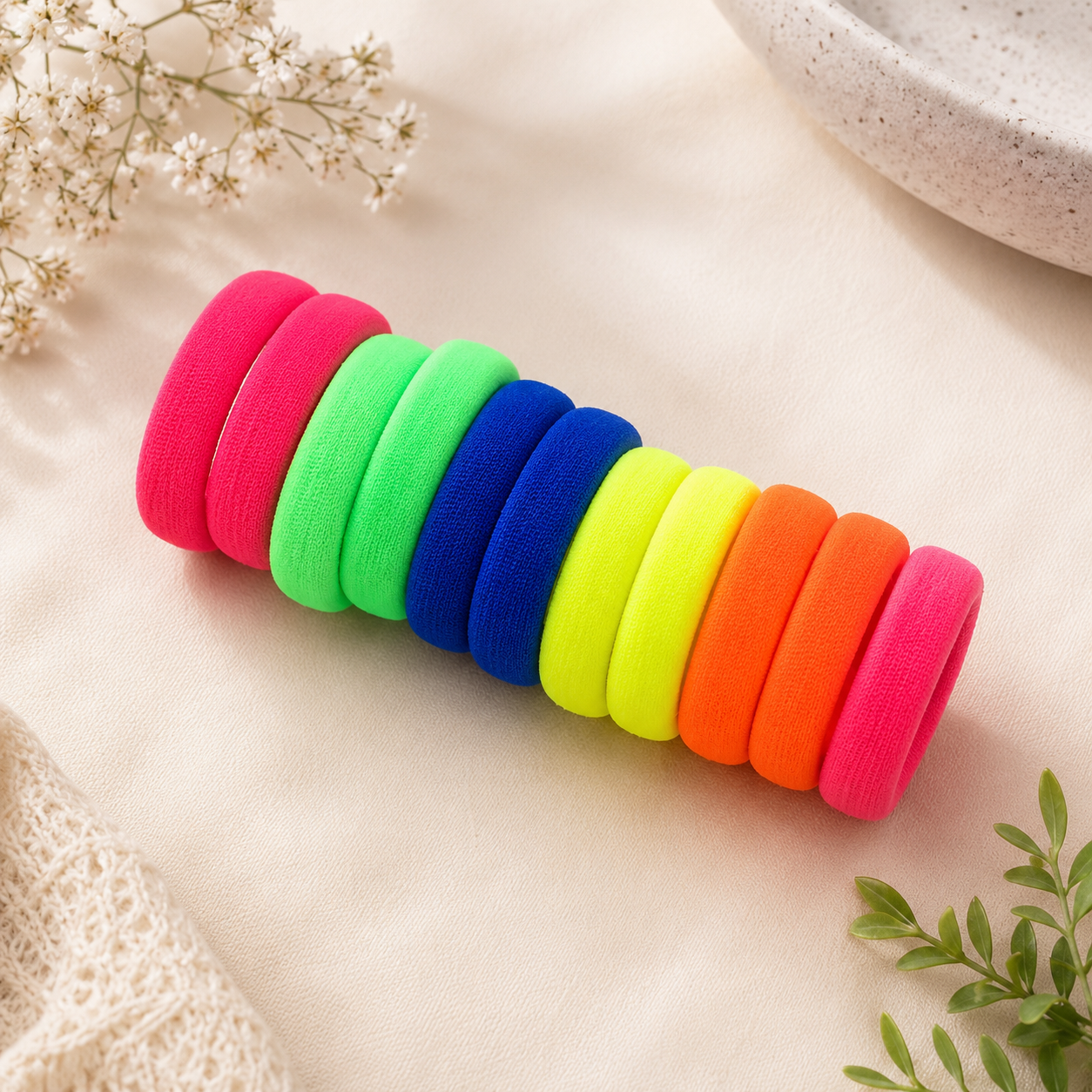 The99Jewel Pack of 12 Neon Color Soft Hair Rubber Bands for Women & Girls