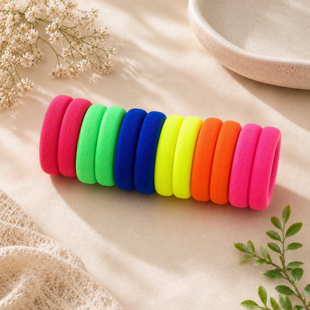 The99Jewel Pack of 12 Neon Color Soft Hair Rubber Bands for Women & Girls