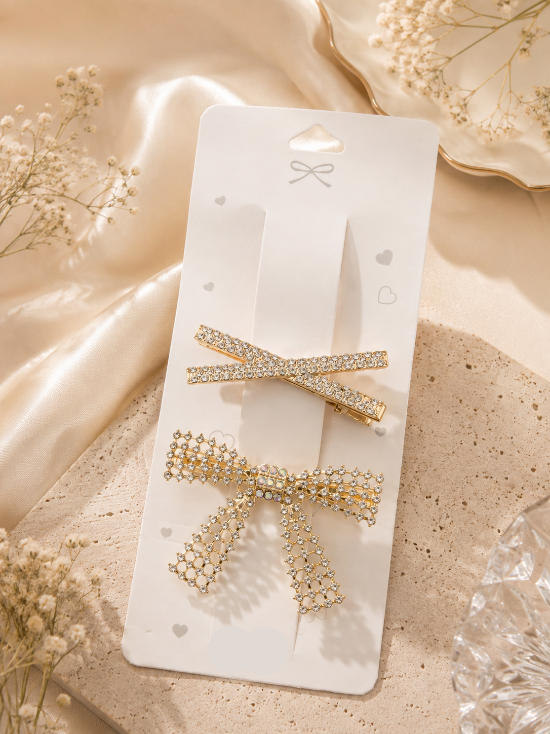 The99Jewel Elegant Austrian Stone Bow Hair Clips For Women & Girls