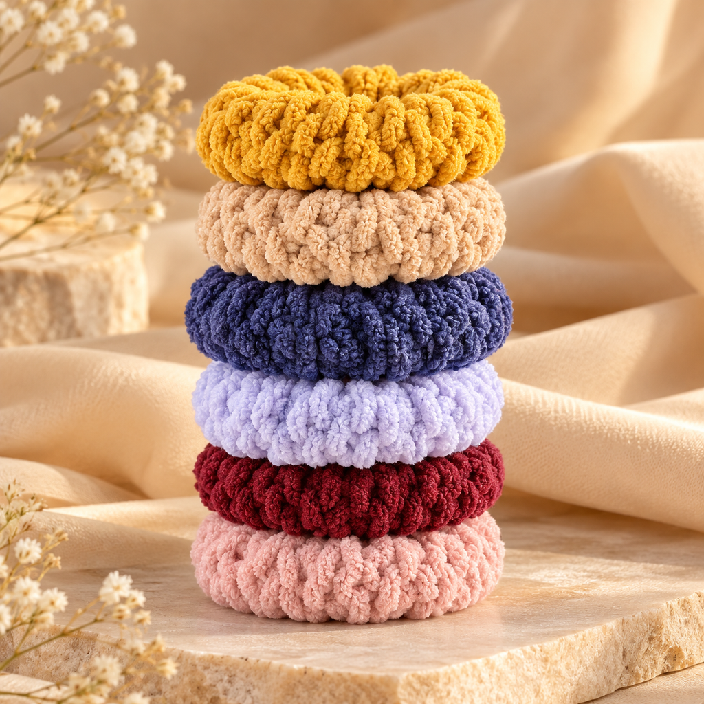 The99Jewel Set of 6 Multicolor Thick Knit Hair Rubber Bands for Women & Girls