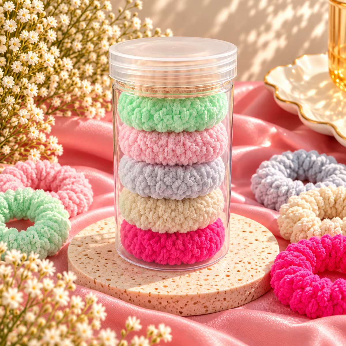 The99Jewel Set of 6 Multicolor Thick Knit Hair Rubber Bands for Women & Girls