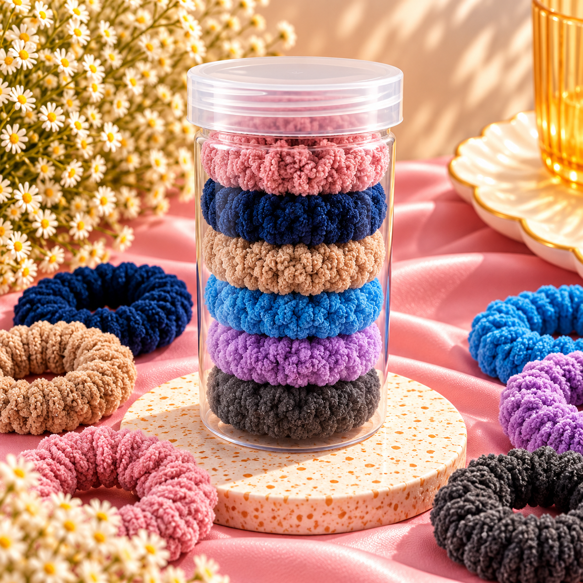 The99Jewel Set of 6 Multicolor Thick Knit Hair Rubber Bands for Women & Girls