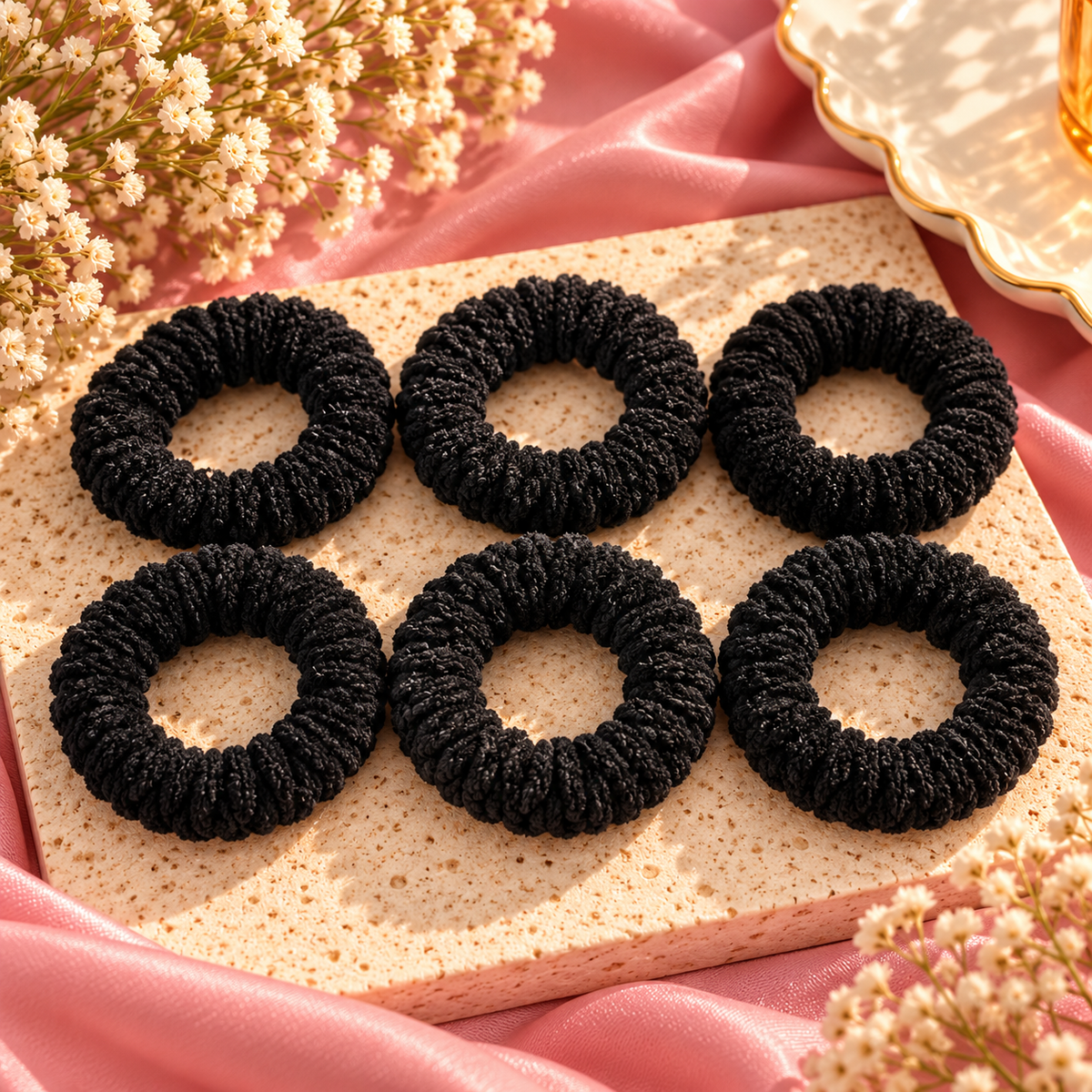 The99Jewel Set of 6 Black Thick Knit Hair Rubber Bands for Women & Girls