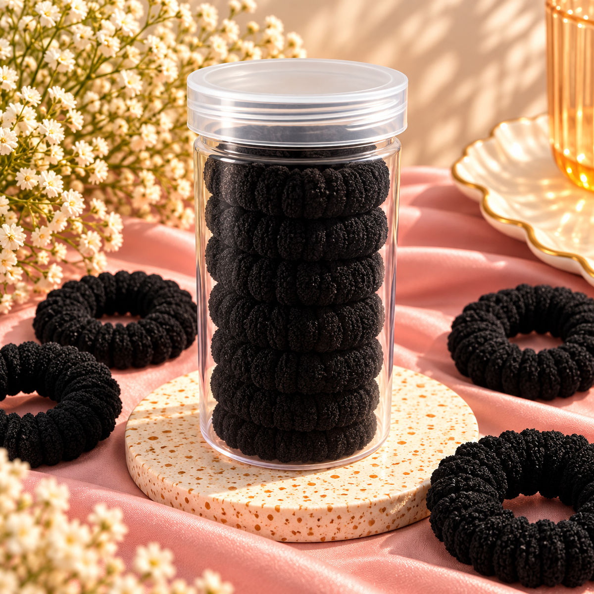 The99Jewel Set of 6 Black Thick Knit Hair Rubber Bands for Women & Girls